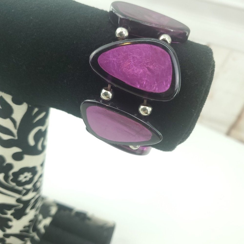 Womens Purple Oblong Wrist Fashion Jewelry Adjustable Stretch Beaded Bracelet